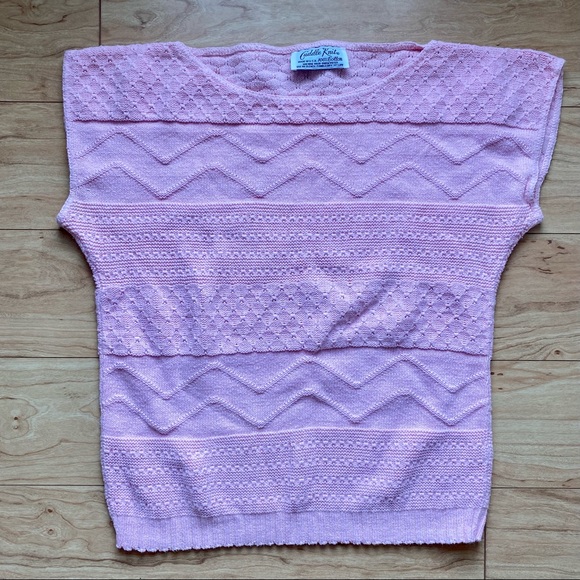 Vintage 80s Sleeveless Pink Knit Patterned Sweater - Picture 3 of 6